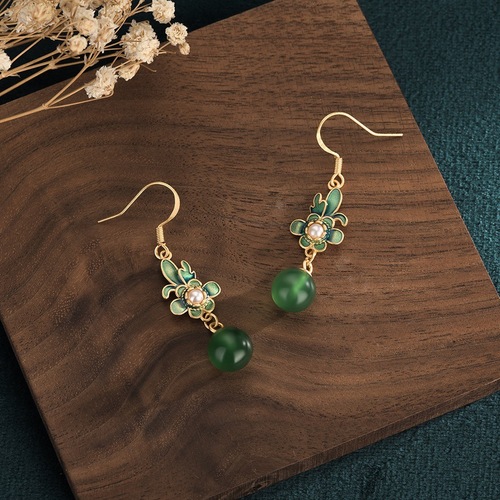 Chinese style palace 925 silver needle earrings magnolia southern red chalcedony agate personalized gold-plated earrings for women