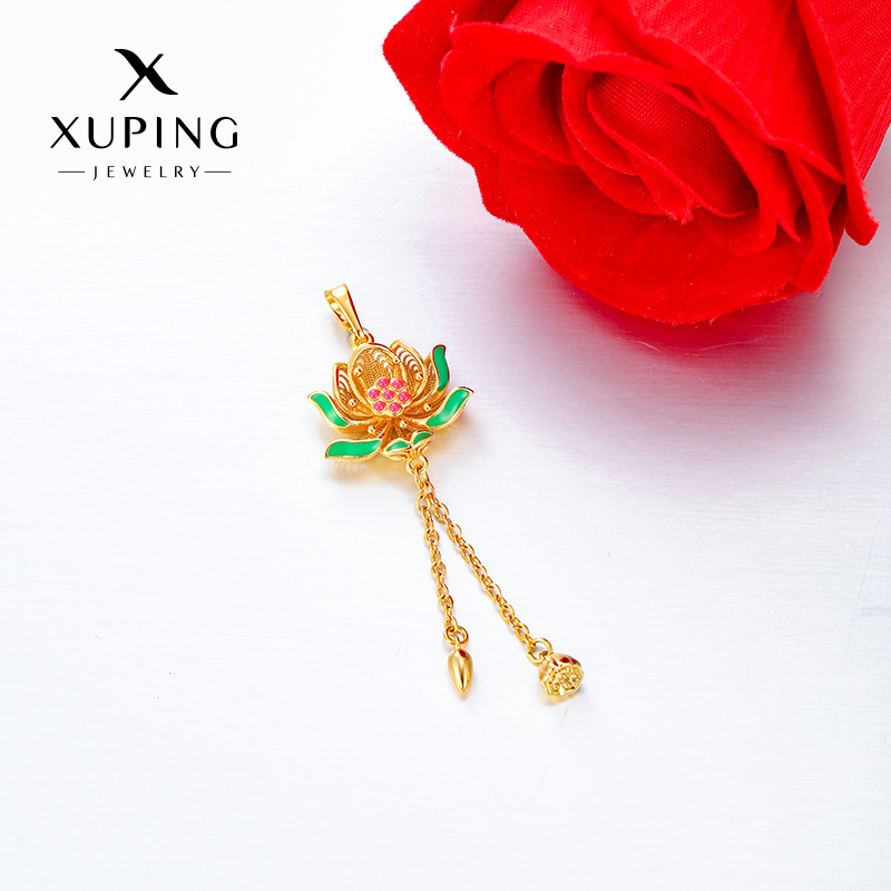 Xuping moda nueva serie de goteo de aceite aleación de cobre chapado 24k color ligero colgante de lótus de lujo colgante al por mayor