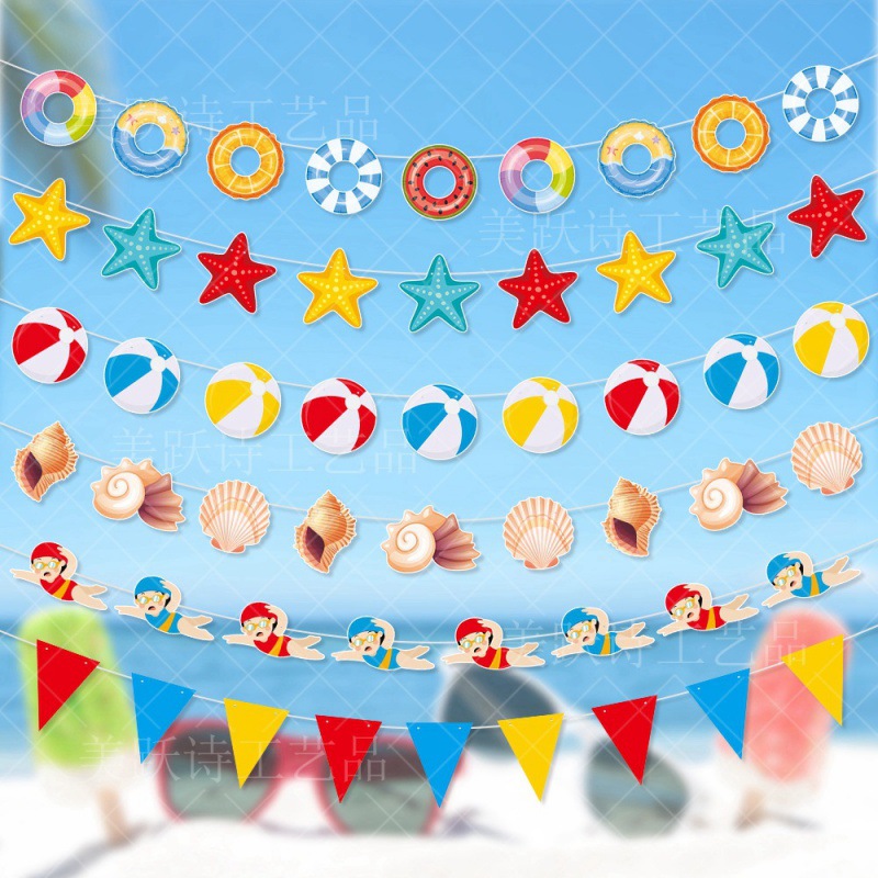 Transfronterizo nuevo verano decoración de fiesta en la playa tira banderas de verano tropical suministros de fiesta de fondo diseño tira banderas