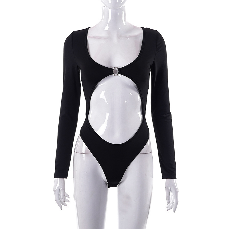 El mono ajustado de metal sexy negro de primavera y otoño de estilo europeo y americano más vendido admite la tendencia de envío de AliExpress