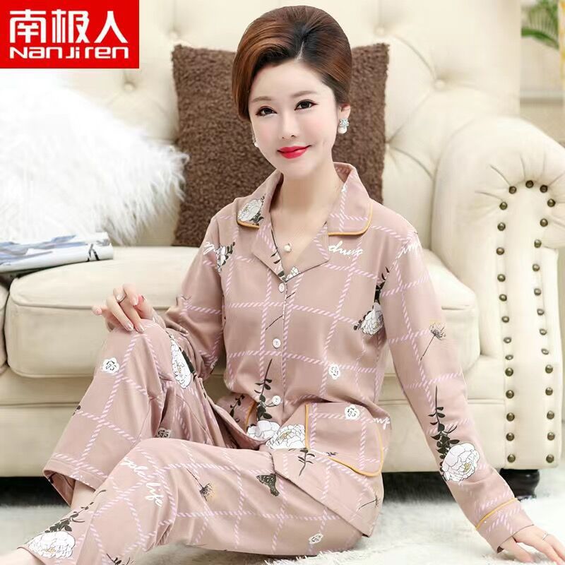 Ancianos Pijamas Mujer 100% algodón suegra Otoño vieja dama invierno manga larga primavera y otoño algodón cardigan ropa para el hogar