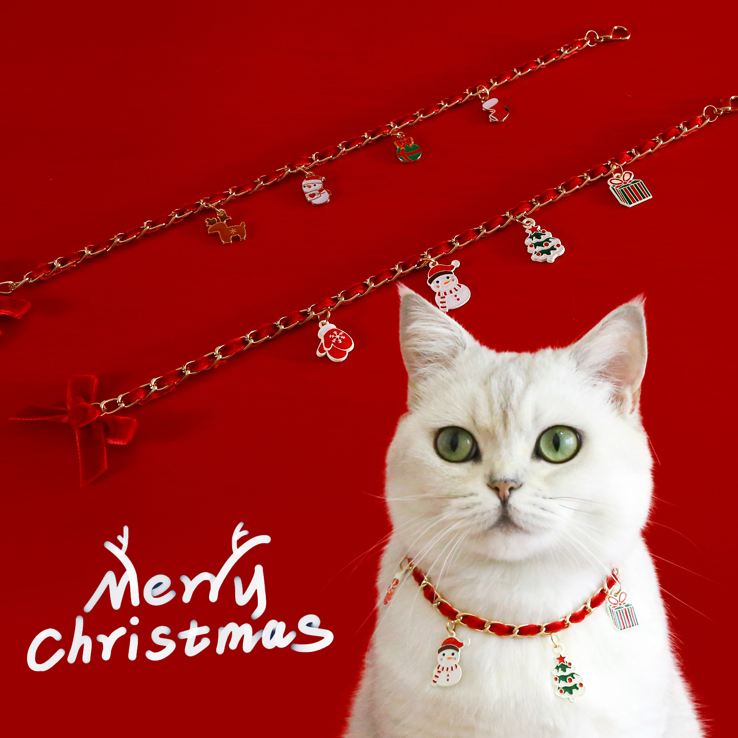 2023 mascotas Navidad collar de terciopelo de metal colgante de goteo de aceite guantes de árbol guantes calcetines arco collar gato perro