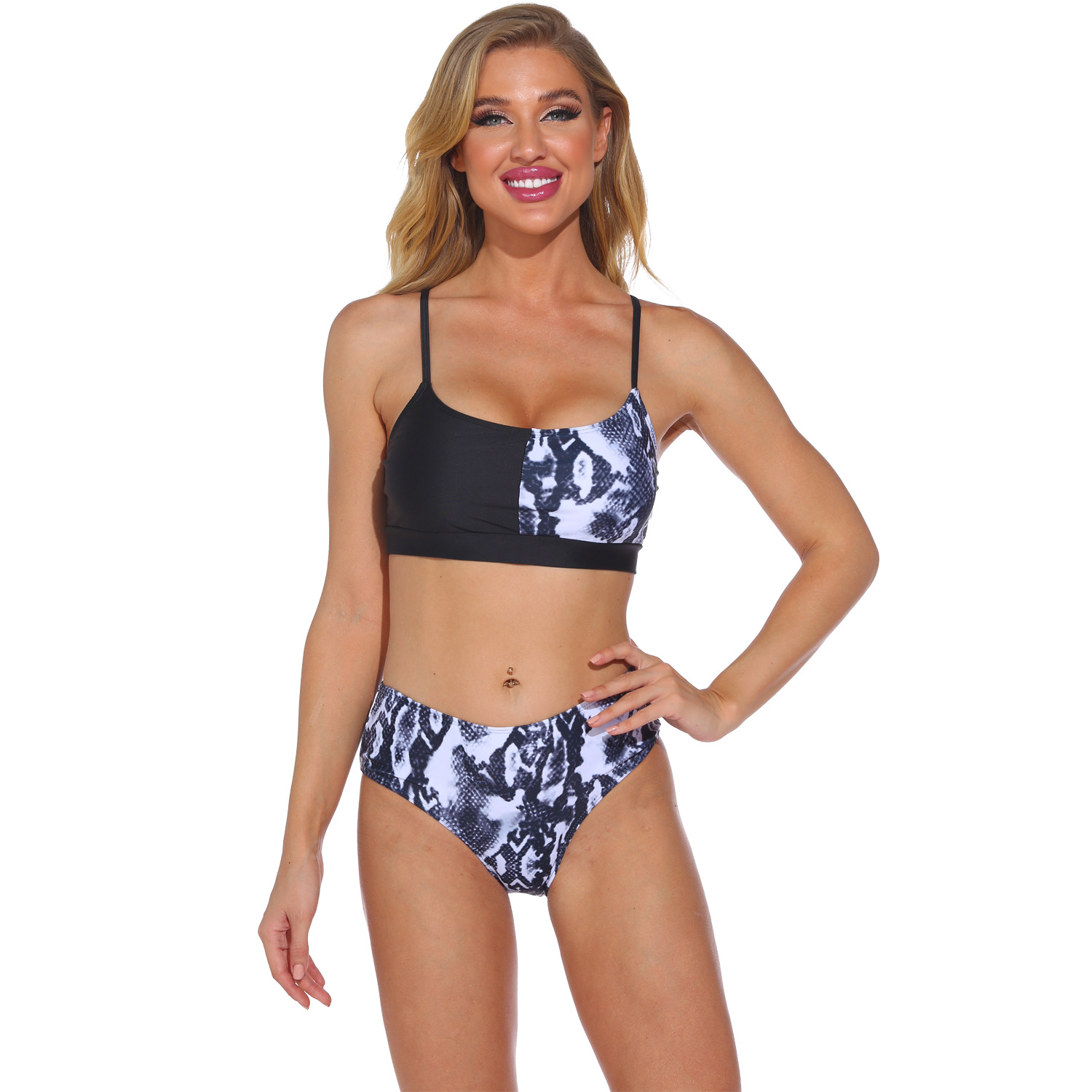 new split high waist sexy leopard print color block bikini swimsuit NSHL27974