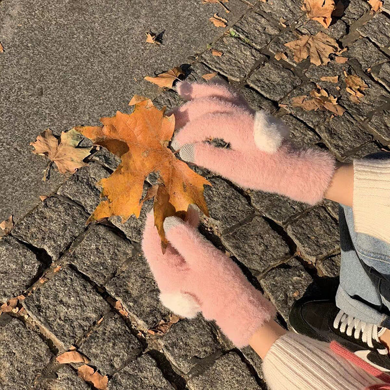 겨울 터치 스크린 사랑 장갑 귀여운 두꺼운 한국어와 벨벳 따뜻한 자전거 다섯 손가락 학생들의 한 세대 차가운