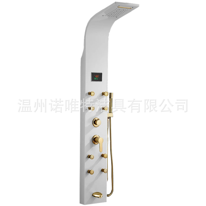 Factory Direct Sale Stainless Steel Wall-Mounted Shower Panel Five-Function White Shower Set Cross-Border Model