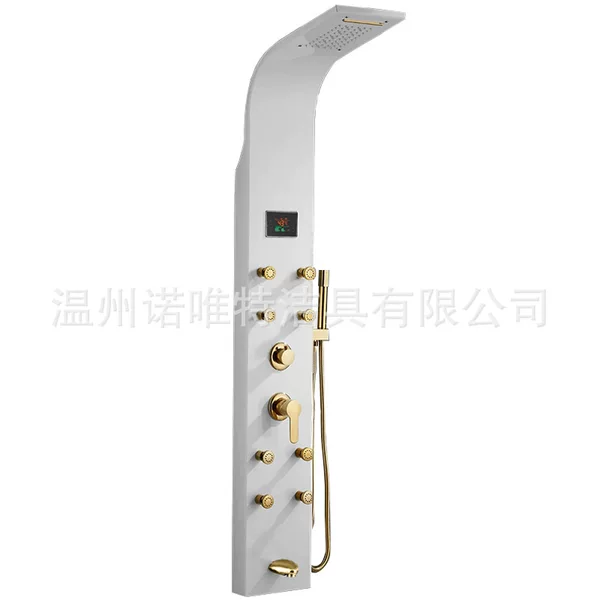 Factory Direct Sale Stainless Steel Wall-Mounted Shower Panel Five-Function White Shower Set Cross-Border Model
