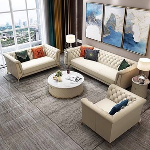 Light Luxury Small and Medium-Sized Apartment Corner Leather Living Room Sofa Modern Simple First-Layer Cowhide Three-Seat Sofa Combination
