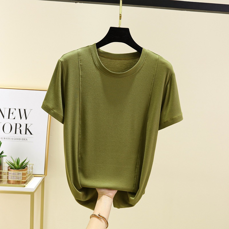 Women's Clothing Threaded Modal Short Sleeve T Shirt Thin Round Neck Underwear Bottoming Shirt Large Size Loose Half Sleeve T Shirt Top_ecoleips.com