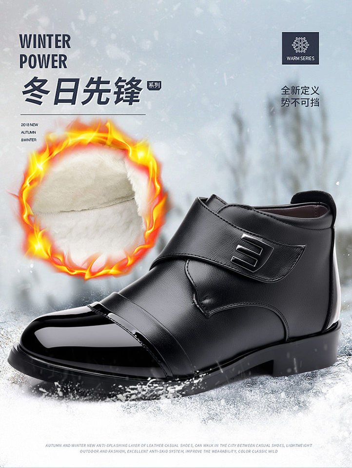 Giày bốt cổ cao nam da PU lót lông cừu giữ ấm, khóa dán tiện lợi, đế bệt — 5829 màu đen chi tiết 2