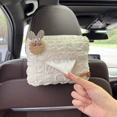 Box Cute Small Fresh Car | Car tissue box/set - brown-bow-rabbit-ears-smile-flower-logo-puff-tissue-box