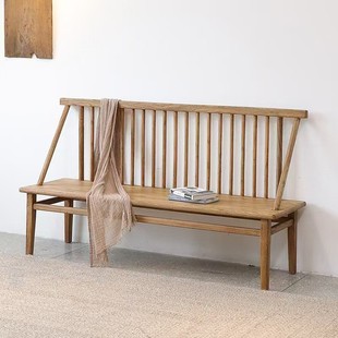 Old Elm Backrest Bench Retro Row Sofa Chair B&B Hotel Lounge Chair Chinese Solid Wood Seat Shoe Changing Stool
