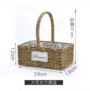 Flower Basket, Rattan Hand-Held Flower Arrangement Basket, Straw Flower Pot, Creative Hand-Woven Pastoral Pothos, Bamboo Woven Living Room Ornaments