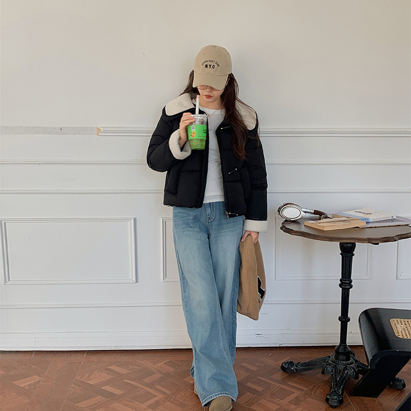 今年流行冬法式娃娃领撞色拼接盘扣短款棉服女短款长袖外套棉服