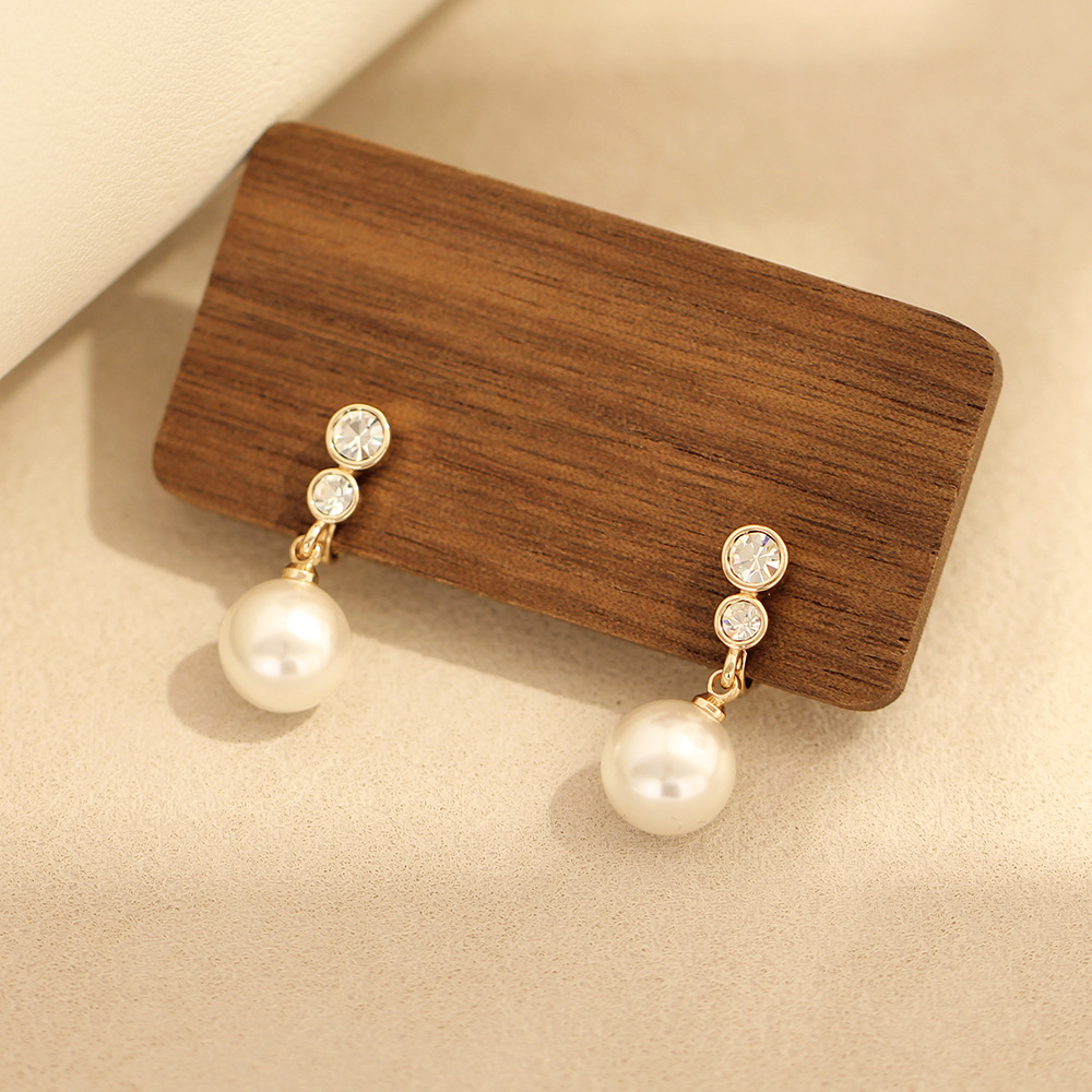 太阳云 韩版韩式简约仿珍珠耳坠气质百搭无耳洞耳环女款耳饰 耳钉