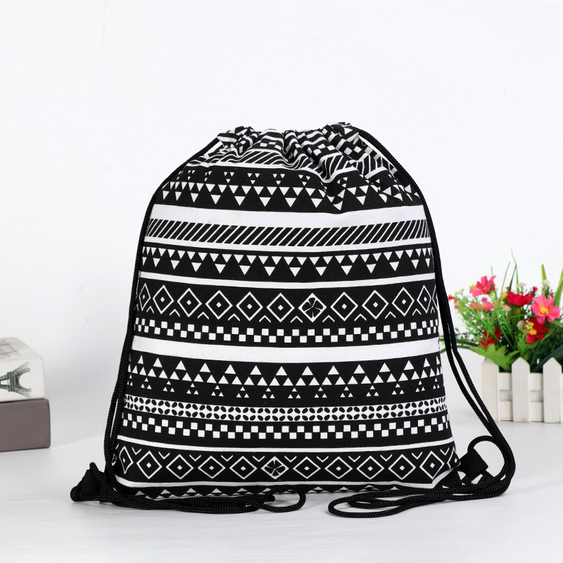 Fábrica al por mayor negro y blanco de algodón grueso bolsa de cordón de lona mochila personalizada Cordón de estudiante mochila