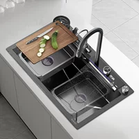 Nano waterfall digital display large single trough 304 stainless steel sink kitchen household dishwasher pool thickened