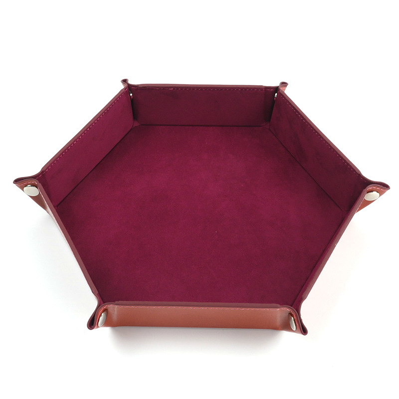 Fabricante en stock hexagonal cisne franela palillos bandeja plegable caja de almacenamiento bandeja de la pu caja de almacenamiento de escritorio
