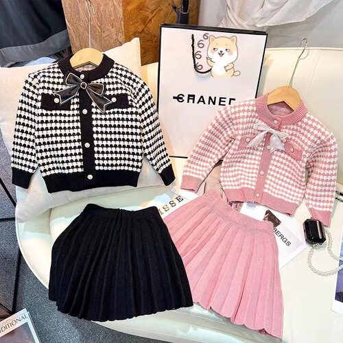 Exclusive Little Chanel-style Two-Piece Butterfly Bow Girl's Knit Dress
