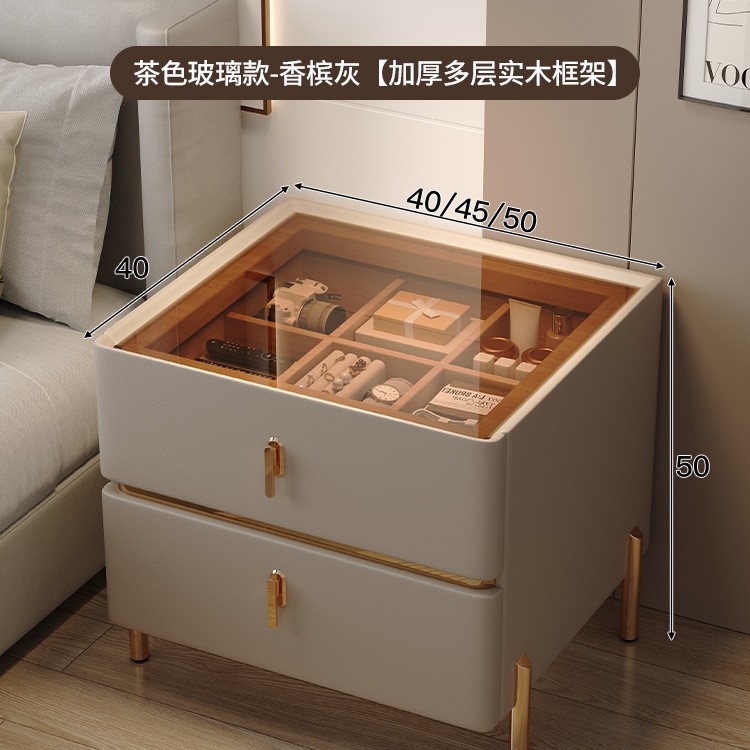 Mesita de noche minimalista moderna 2024 nuevo estilo lujo ligero sensación de alta gama dormitorio madera maciza pequeño gabinete de almacenamiento de cabecera inteligente