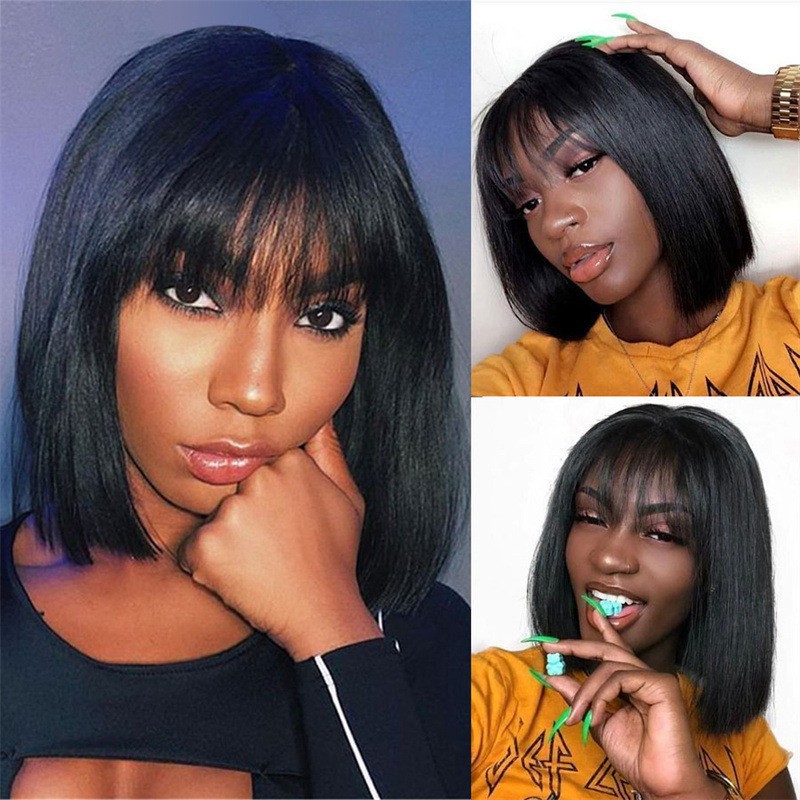 Amazon nuevos productos Europeos y estadounidenses pelucas de cabello corto y recto para mujeres negras bobbing cubierta de cabello corto y recto cubierta de cabello image 6