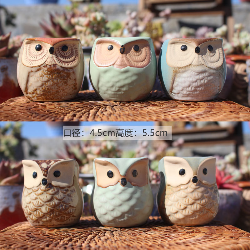 Owl succulent plant flower pot cartoon thumb pot stoneware breathable pot small size pot control pot home decoration Owl succulent plant flower pot cartoon thumb pot stoneware breathable pot small size pot control pot home decoration