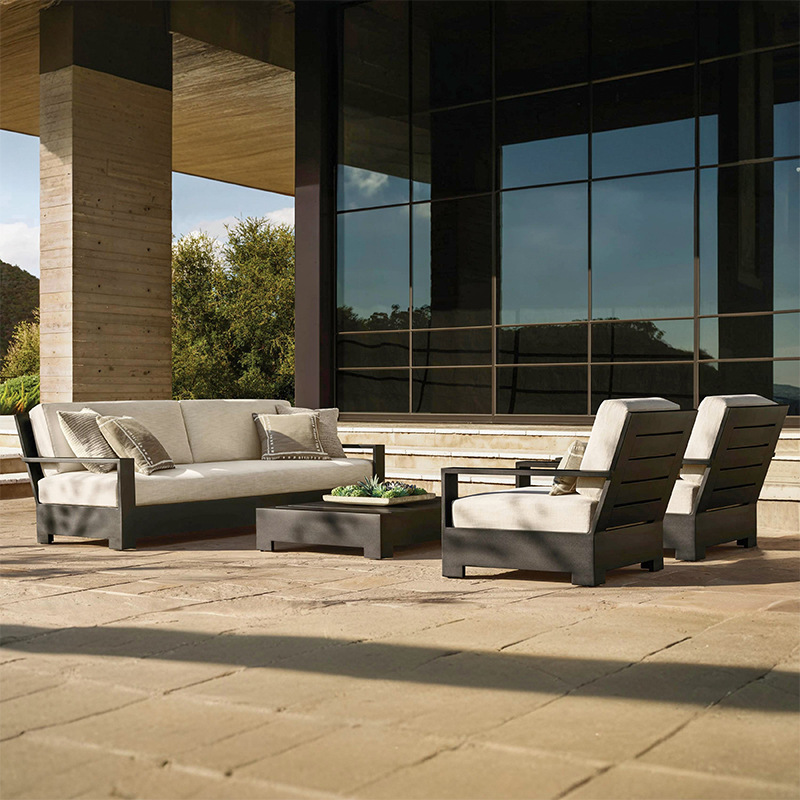 Sofá de aleación de aluminio al aire libre patio al aire libre jardín anticorrosión muebles de madera maciza hotel villa resort sofá teca image 3
