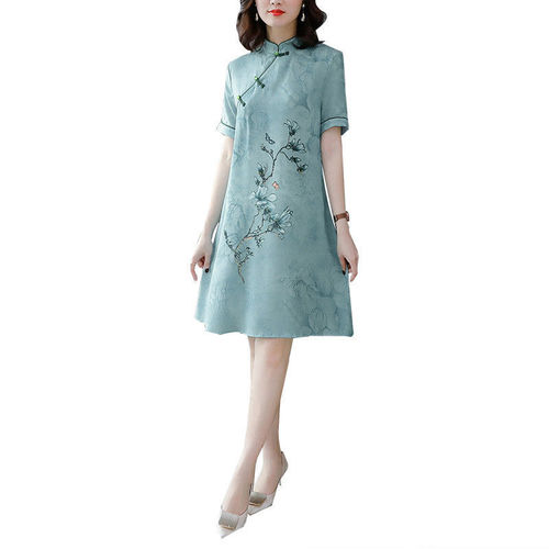 Pink Green Chinese Dress retro cheongsam dress for women girls dress show thin cheongsam hanfu modified antique children summer dress