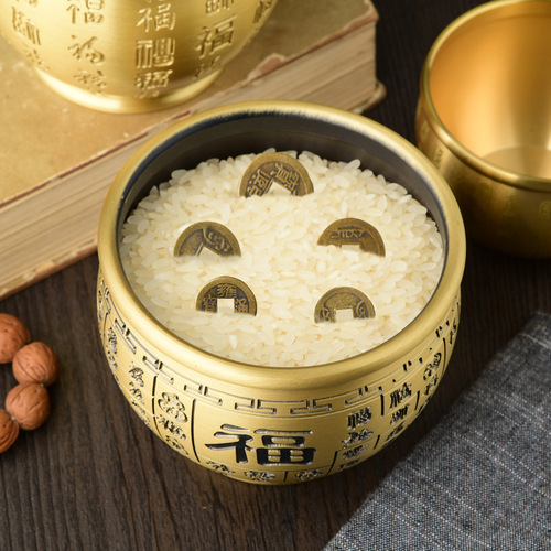 Pure brass Baifu cylinder, rice cylinder, cornucopia, financial cylinder, desktop small copper ornaments, ashtray, copper incense stove, copper cylinder batch
