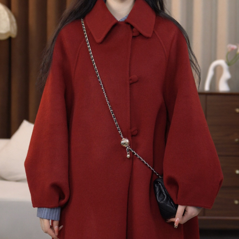 New Simple, Loose and Gentle Style Doll Collar Fashionable and Versatile Mid-Length Autumn and Winter Coat