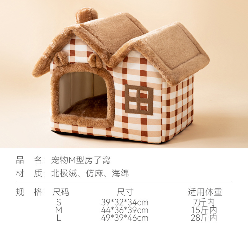 Gatos otoño y invierno casa de doble techo, perros calientes, perros lindos, dibujos animados desmontables y limpiables, cuatro estaciones de perros