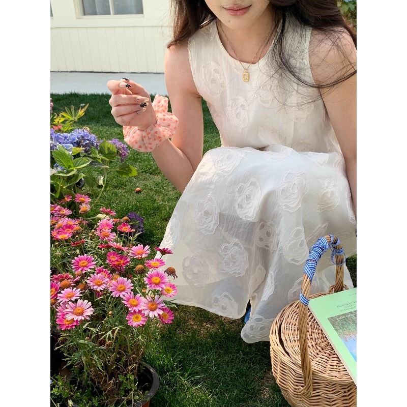 3th Morning Moonlight Rose Design Sense Jacquard Embroidery Loose Sleeveless dress ZY2978