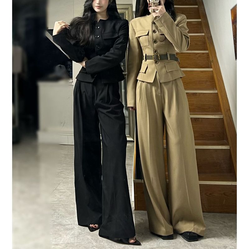 韩系新款2025时尚百搭秋季极简大牌感通勤西服套装女装阔腿裤套装|undefined