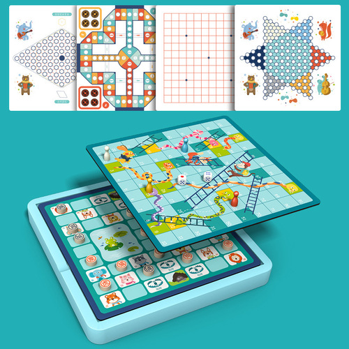 Multifunctional 27-in-1 flying chess, checkers, five-finger chess, beast chess, desktop game, children's early education educational toy