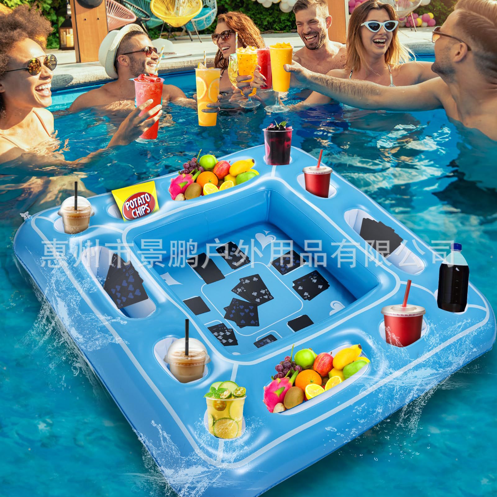 跨境PVC充气水上棋牌桌 水上冰吧 充气浮排水上扑克牌游戏桌