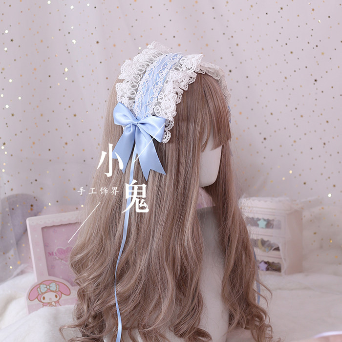 일본계 부드러운 소녀 Lolita 화이트 레이스 머리장식 머리띠 선기 머리띠 백