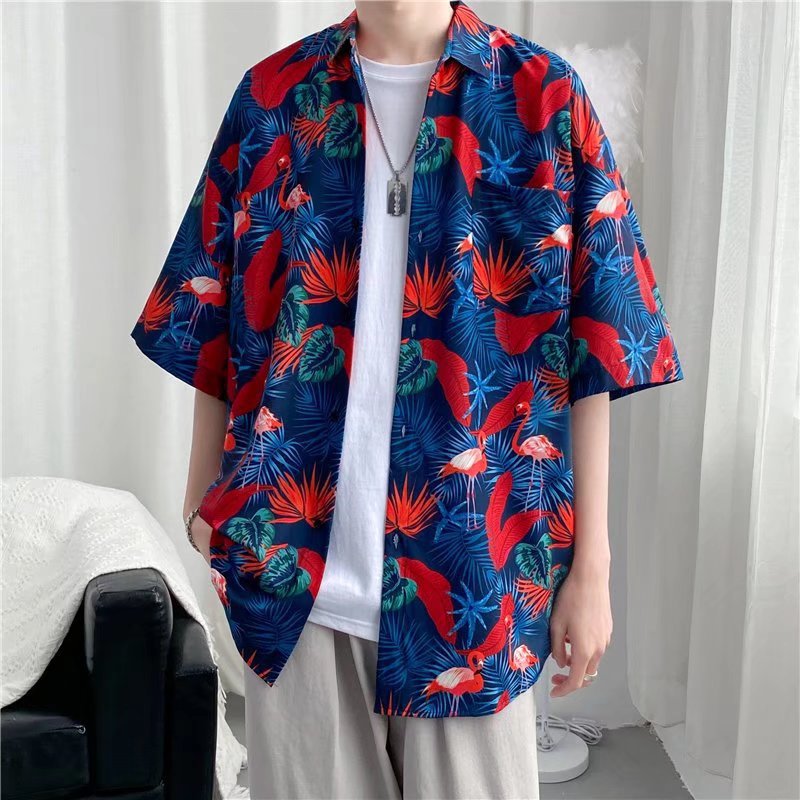 Hong Kong estilo Retro Vintage floral camisa manga corta Estilo Hawaiano tailandés diseño Ruan guapo camisa suelta para hombres y mujeres