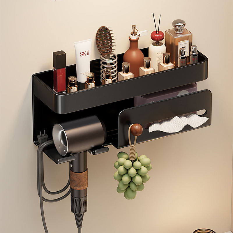 Bathroom Storage Rack Hair Dryer Holder Punch-Free Multi-Functional Bathroom Toilet Washbasin Wall Storage Rack