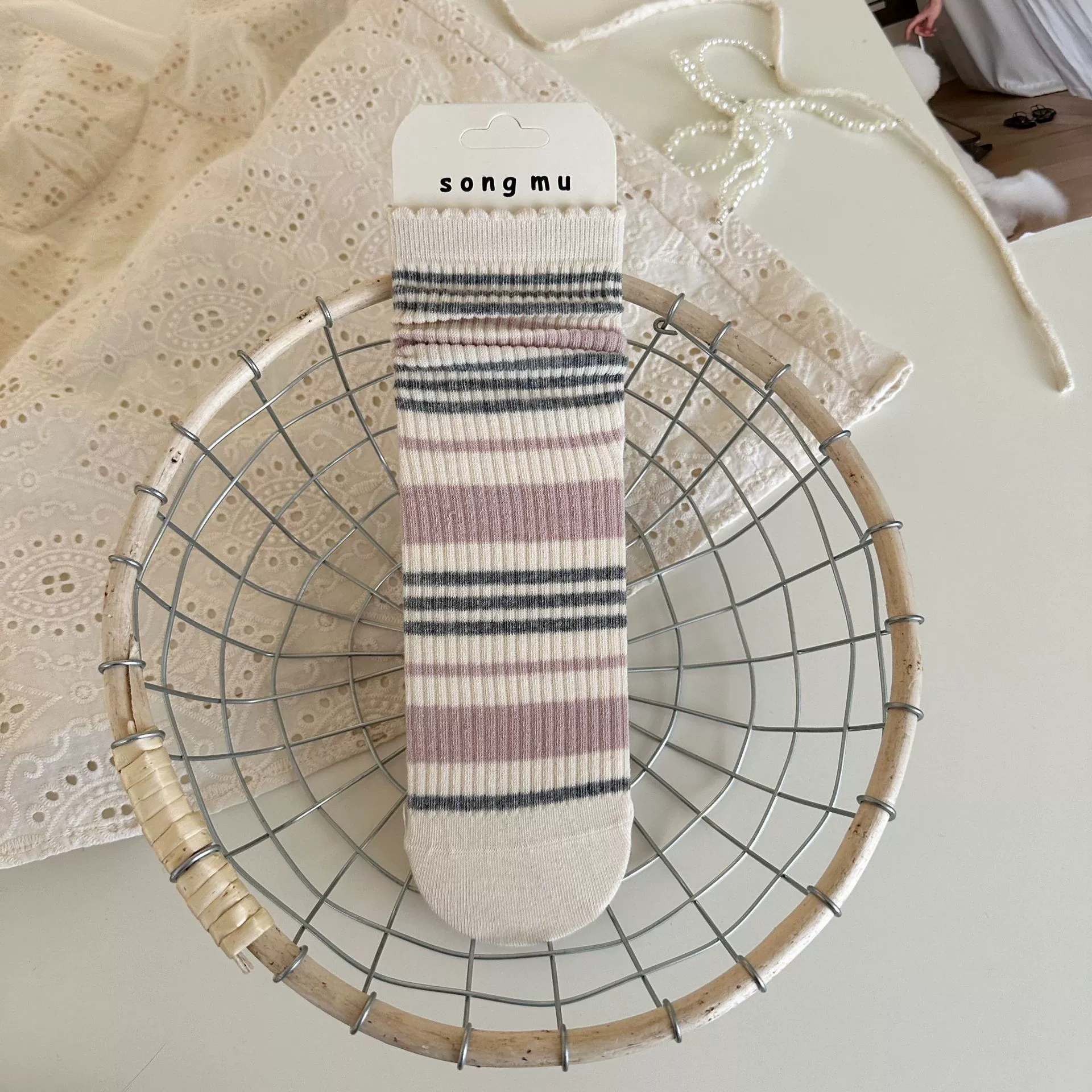 Cute brand knee socks with bow, mid-length