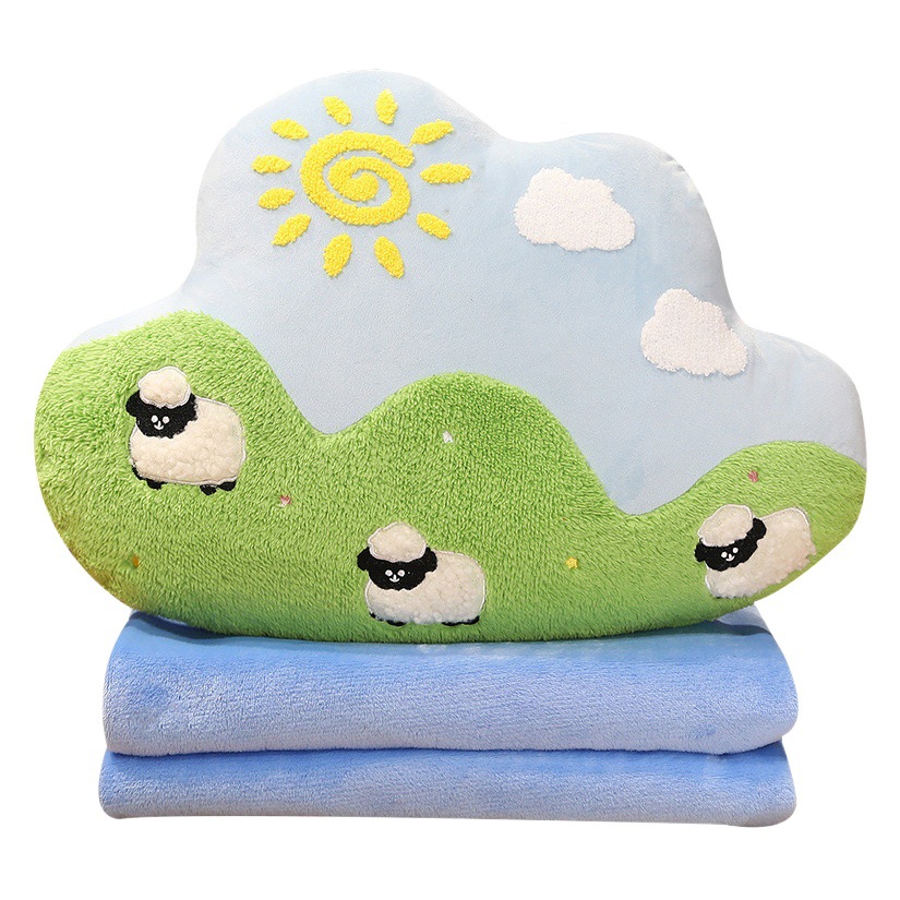 Nube plegable almohada edredón manta de doble propósito dos en una almohada de coche Dormir aire acondicionado manta cojín del coche muñeca