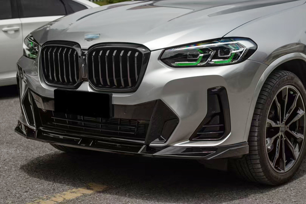 Suitable for 22-25 BMW X3 G01 late LCI modified VTEN front lip, front air spoiler, glossy black three-section front splitter