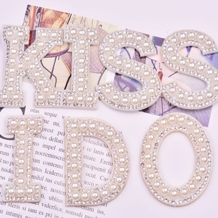 New pearl rhinestone letters ironing stickers gift packaging accessories clothing decoration ironing pictures pearl cloth stickers