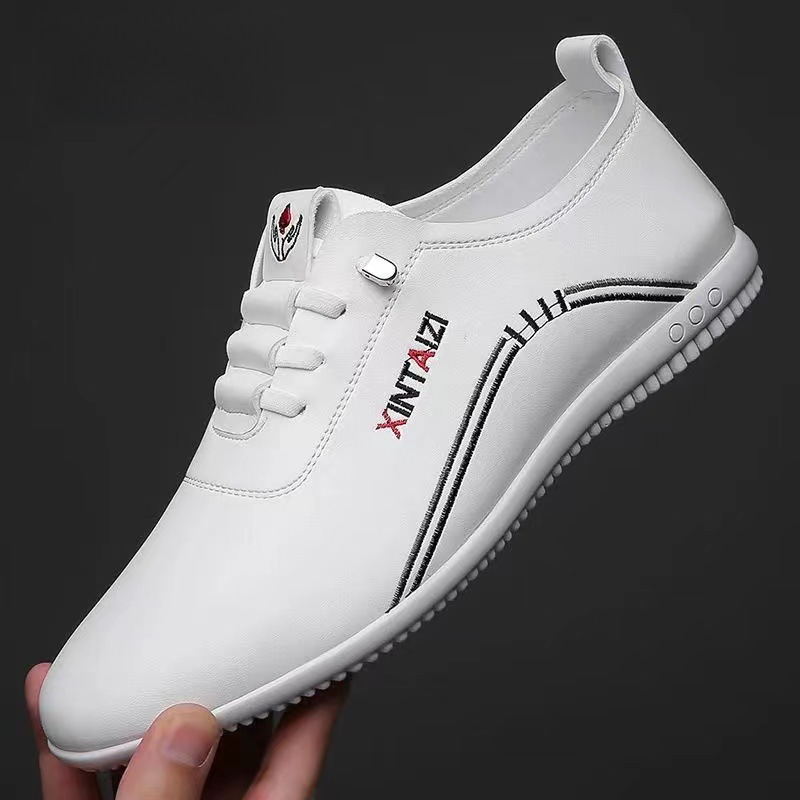 Men's shoes Breathable new all-match leather shoes soft leather small white shoes soft sole non-slip shoes bean men's shoes_voghion.com