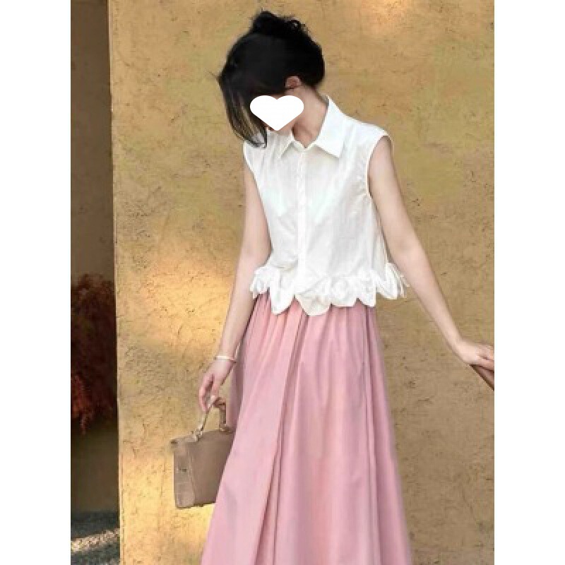 Summer dress with a set of Korean sleeveless shirt women's small fragrant style temperament dress suit 2024 new explosions Summer dress with a set of Korean sleeveless shirt women's small fragrant style temperament dress suit 2024 new explosions