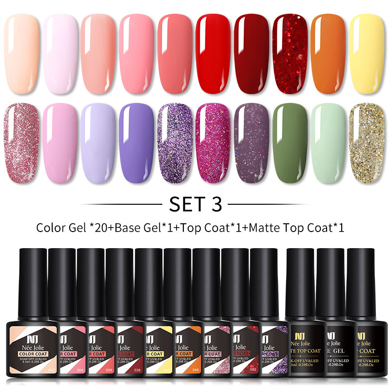 Nee Jolie cross-border wholesale 20 plus 3 Nail Polish UV gel nail polish gel set nail glue bottom seal