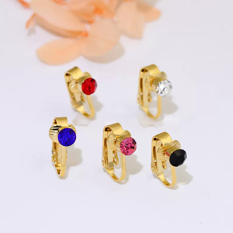 批发diy金色U形夹高级感镶5mm水钻法式耳夹镀18k真金手工耳环材料