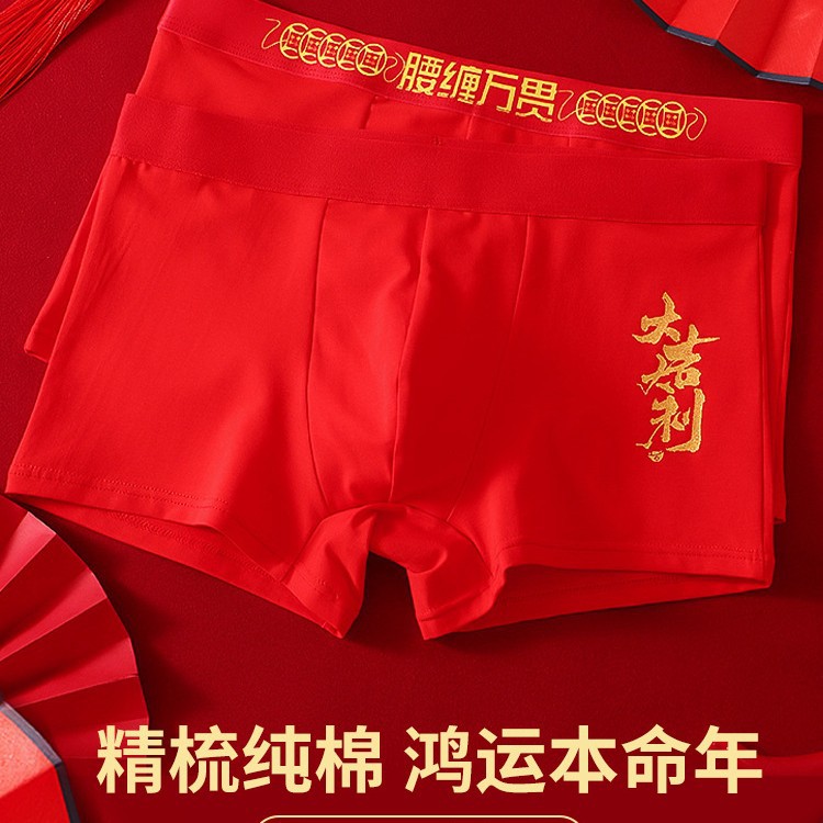Ropa interior antibacteriana para hombre 10A, calzoncillos bóxer de algodón puro para el año de nacimiento, ropa interior roja transpirable para bodas para hombre image 3