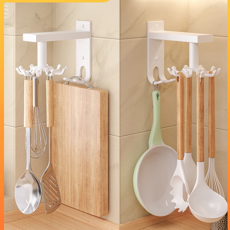 Wall-mounted Kitchen Hook Rack Punch-free Space Aluminum Hook Ceiling Removable Towel Hook Simple Rotating Hanger