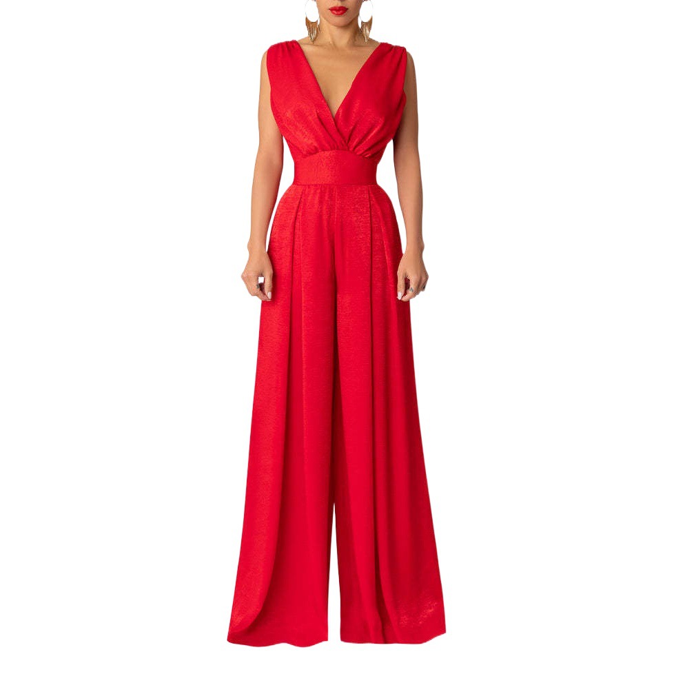 Mono de Verano 2026, Moda Europea y Americana, Nuevo, Ajustado, de Cintura Alta, Pantalones Anchos de Pierna Recta para Mujer