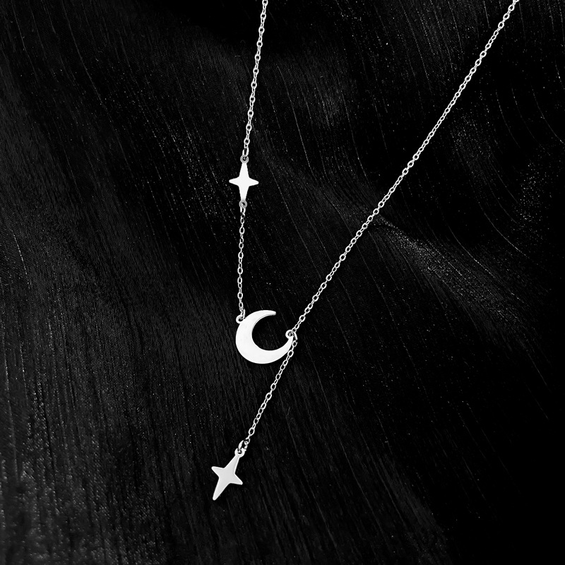 Collar minimalista estrellas luna con borlas oro para mujer_voghion.com