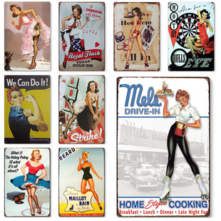 Vintage Tin Painting Wall Brand Bar Home KTV Wall Decoration Wall Hanging Tin Metal Decor Sexy Girl